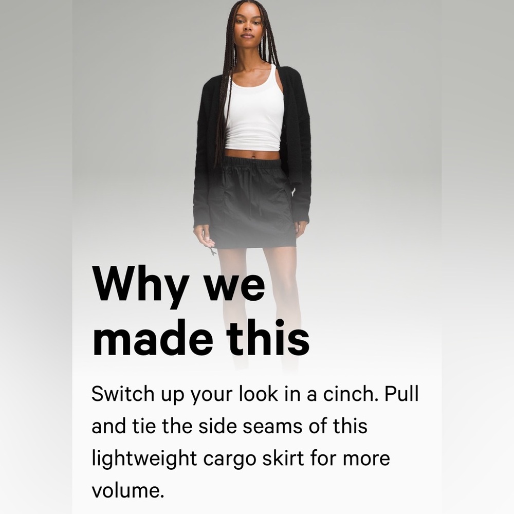 NWT Lululemon Nylon Cargo Mini Skirt in Black Pull & Tie The Side Seams Size XL - Picture 10 of 11
